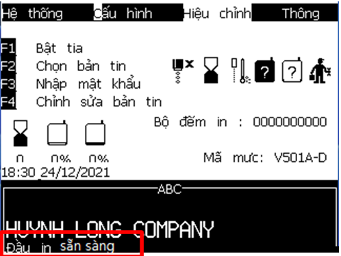 Trạng thái đầu in sẵn sàng dòng Videojet 1000 Line