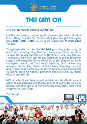 Thư cảm ơn Quý Khách Hàng, Quý Đối Tác đã ghé thăm gian hàng Huỳnh Long tại VietFish 2024