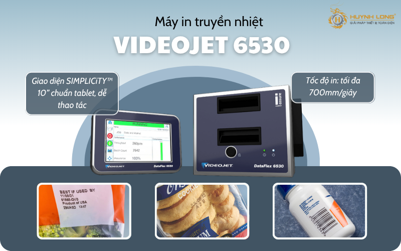 Máy in truyền nhiệt Videojet 6530 là dòng máy tốc độ cao phù hợp với các dây chuyền sản xuất vừa và lớn