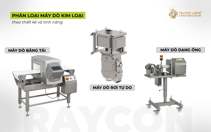 Máy dò kim loại có thể chia làm ba dạng chính: Dạng băng tải, dạng ống, và dạng máy dò kim loại rơi tự do