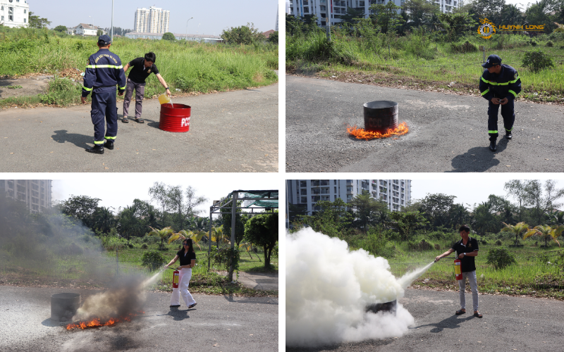 Để nâng cao kỹ năng xử lý tình huống, các cán bộ PCCC đã giới thiệu và hướng dẫn chữa cháy bằng bìn chữa cháy 