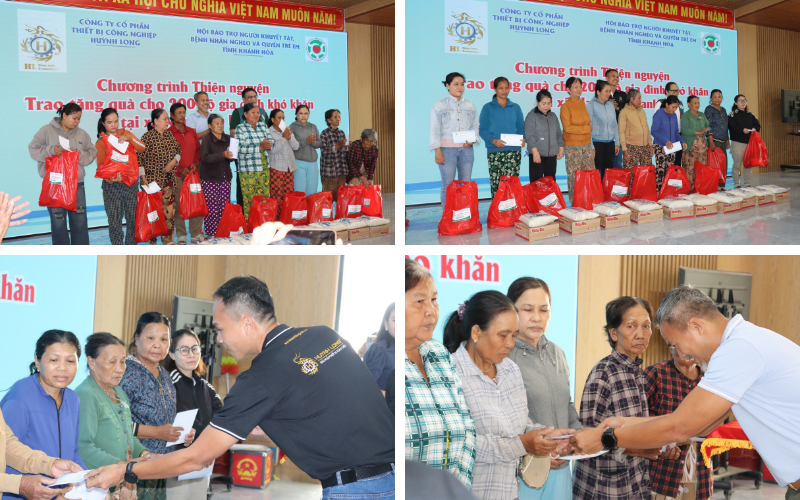 Cán bộ nhân viên trao tặng trực tiếp các phần quà đến tay các gia đình có hoàn cảnh khó khăn