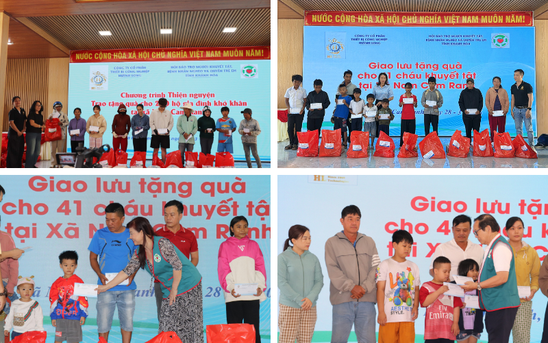 Hình ảnh trao quà tặng cho các em nhỏ khuyết tật tại địa phương