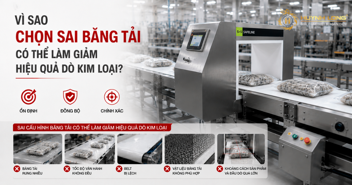 Băng tải máy dò kim loại: Những điều cần biết trước khi lựa chọn 1 Hiệu quả dò kim loại không chỉ đến từ đầu dò mà còn phụ thuộc vào độ ổn định của toàn bộ hệ thống conveyor.