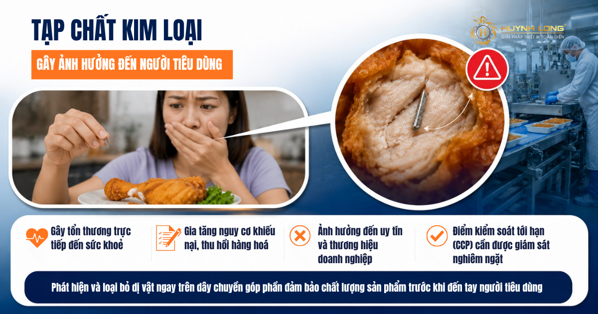 Tạp chất kim loại trong thực phẩm nguy hiểm như thế nào đối với doanh nghiệp F&B? 3 Loại bỏ dị vật trên dây chuyền để tránh mối nguy hại từ tạp chất kim loại trong thực phẩm.