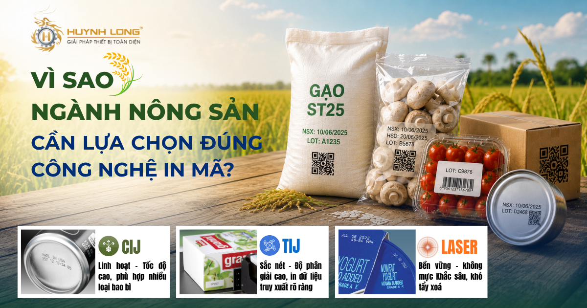 Máy in CIJ, TIJ và Laser ngành nông sản: Đâu là công nghệ phù hợp? 1 Để tối ưu hóa chi phí và thông tin truy xuất, doanh nghiệp cần đầu tư đúng loại Máy in CIJ, TIJ và Laser ngành nông sản.