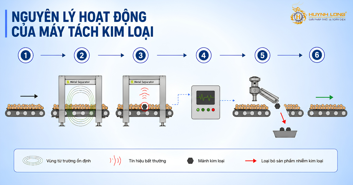 Cơ chế cảm biến thông minh giúp máy tách kim loại loại bỏ dị vật tức thì.